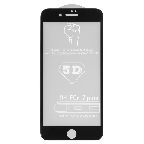 Защитное стекло All Spares для Apple iPhone 7 Plus, iPhone 8 Plus, 0,26 мм 9H, 5D Full Glue, черный, cлой клея нанесен по всей поверхности