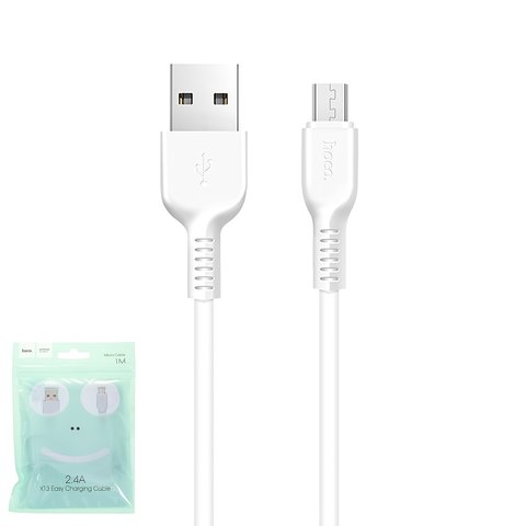 USB кабель Hoco X13, USB тип A, micro USB тип B, 100 см, 2,4 А, білий, #6957531061175