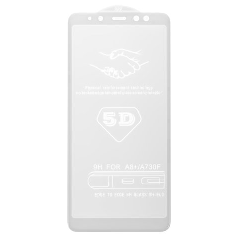Захисне скло All Spares для Samsung A730 Galaxy A8+ 2018 , 5D Full Glue, білий, шар клею нанесений по всій поверхні
