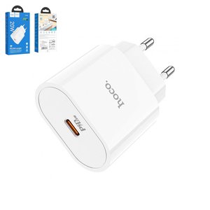 Мережевий зарядний пристрій Hoco C94A, 20 Вт, Power Delivery PD , Fast Charge, білий, без кабеля, 1 порт, #6931474762177