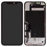 Дисплей для iPhone 11, черный, с рамкой, Оригинал (переклеено стекло), с пластиками камеры и датчика приближения, LG version