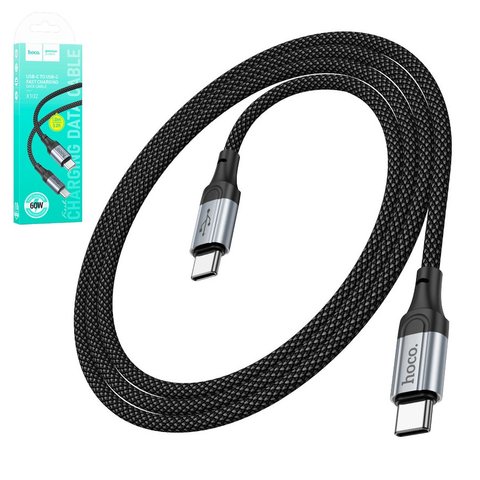 USB кабель Hoco X102, 2xUSB тип C, 100 см, 60 Вт, черный, в нейлоновой оплетке, #6942007608787