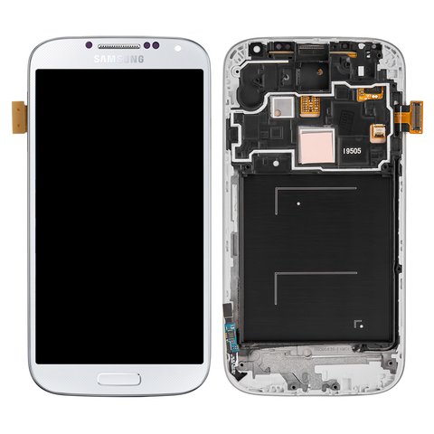 LCD compatible with Samsung I9505 Galaxy S4, white, with frame, original change glass 