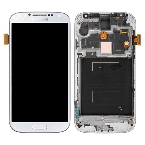 LCD compatible with Samsung I9500 Galaxy S4, white, with frame, original change glass 