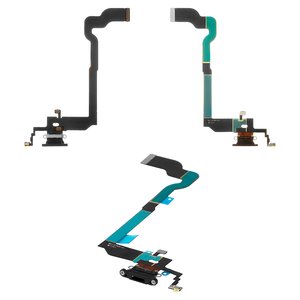 Flat Cable compatible with iPhone X, headphone connector, charge connector, black, HC 