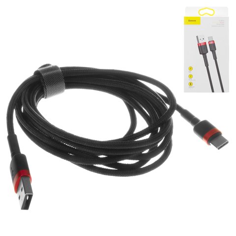 USB Cable Baseus Cafule, USB type A, USB type C, 200 cm, 2 A, red, black  #CATKLF C91