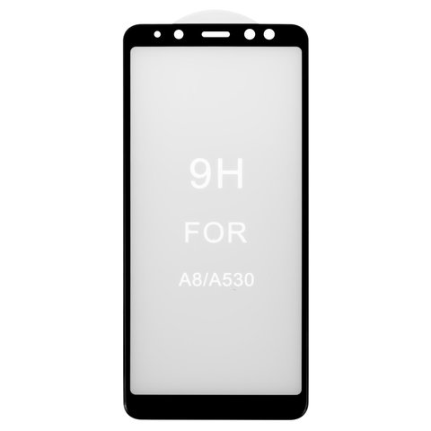 Tempered Glass Screen Protector All Spares compatible with Samsung A530 Galaxy A8 2018 , 5D Full Glue, black, the layer of glue is applied to the entire surface of the glass 