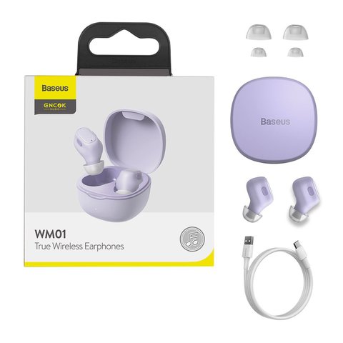 Headphone Baseus WM01, wireless, vacuum, purple, with charging case  #NGTW240005 NGWM01 05
