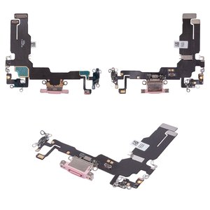 Шлейф для iPhone 15, коннектора зарядки, розовый, с микрофоном, HC