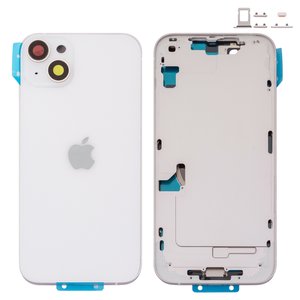 Housing compatible with iPhone 14 Plus, white, with SIM card holders, with side buttons, Original PRC , EU Version, starlight 