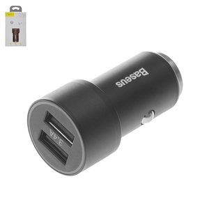 Автомобільний зарядний пристрій Baseus BSC C15N, 12 В, 2 USB виходи 5В 2,4А , чорне, #CAXLD C01