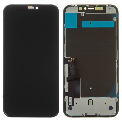 LCD compatible with Apple iPhone 11, black, with frame, change glass, with protective screen for display 