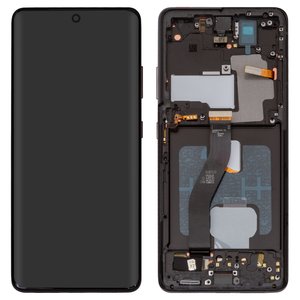 LCD compatible with Samsung G998 Galaxy S21 Ultra 5G, black, with front camera, with frame, High Copy, original LCD size, OLED  