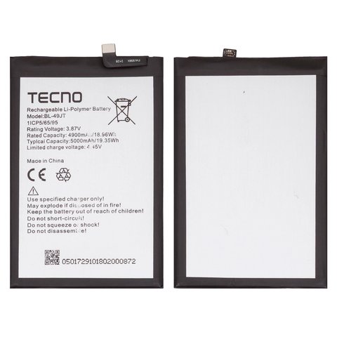 Battery BL 49JT compatible with Tecno Camon 17 Pro, Camon 18, Camon 18P, Spark 20 Pro KJ6 , Spark 30 Pro KL7 , Li Polymer, 3.87 V, 5000 mAh, Original PRC  