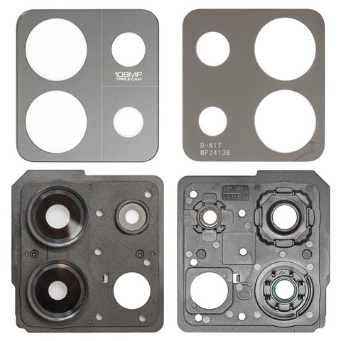 Vidrio de cámara puede usarse con Xiaomi Redmi Note 13 5G, negro, con marcos, graphite black