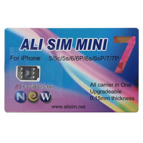 Оновлювана карта Ali SIM Mini 7 для телефонів iPhone 5 5C 5S SE 6 6+ 6S 6S+ 7 7+