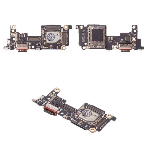 Шлейф для Xiaomi 12T, 12T Pro, коннектора зарядки, с микрофоном, с компонентами, c SIM коннектором, плата зарядки