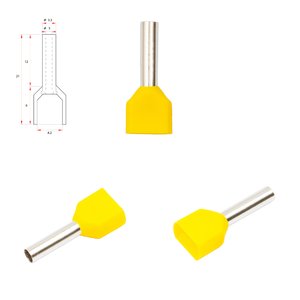 Наконечник TE2512, для 2х проводів, трубчастий, ізольований, жовтий, 10 шт., 2,5 мм², 12 мм